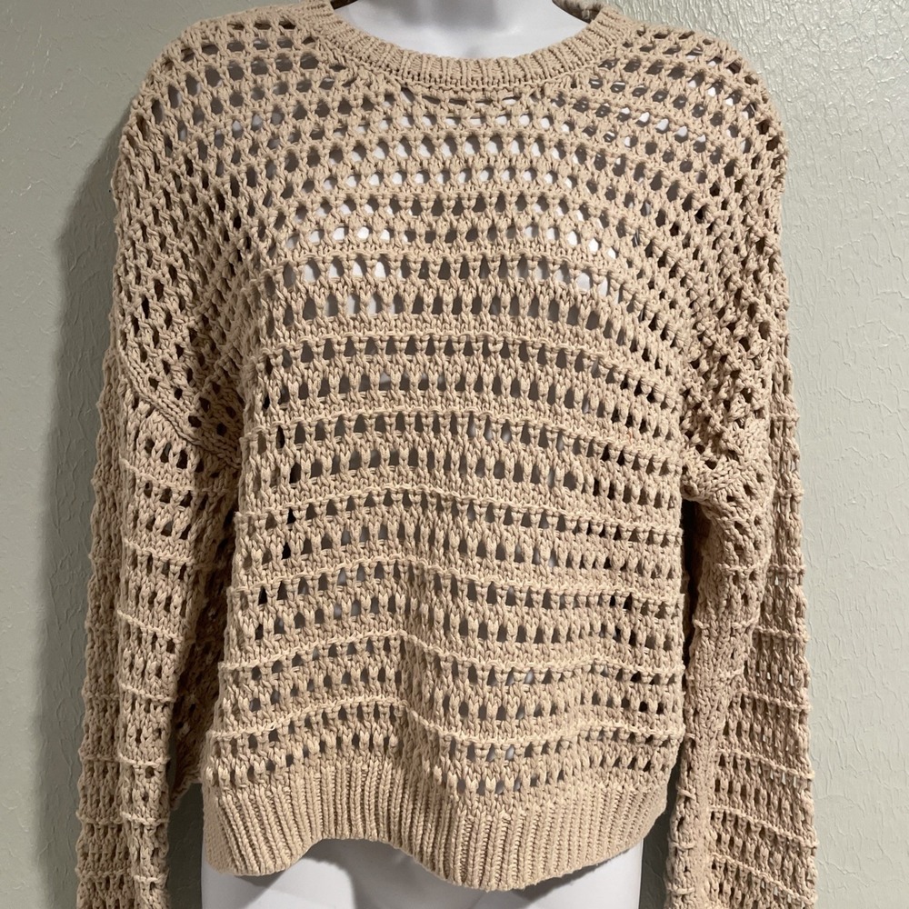 Rsq Open Knit‎ Pullover Knit Sweater Tan Wheat Neutral Sz Medium - Picture 2 of 4